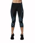 CW-X Women's Endurance Generator Joint and Muscle Support 3/4 Compression Tight Pants, Black/Cyan, Large