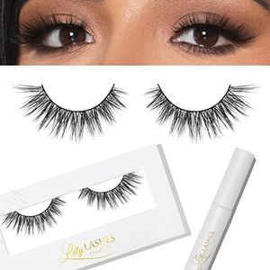 Lilly Lashes Luxe Lite Mink Lashes + Clear Brush-On Lash Adhesive Bundle, False Eyelashes with Eyelash Glue, Mink Lashes Eyelash Extension Kit