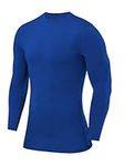 PowerLayer Men's Compression Base Layer Top Long Sleeve Under Shirt - Mock/Crew Neck, Dazzling Blue, Medium