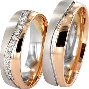 JC-Trauringe, 2 fedi nuziali in oro 333, per matrimonio, sposi, fidanzamento, in oro rosa e oro bianco, con diamanti e un'incisione, modello J139