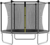 AOTOB 8 FT Trampoline for Kids, Trampoline with Enclosure Net, Recreational Outdoor Trampoline, ASTM Approved (Grey)