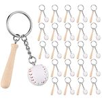 24 Pieces Wooden Bat with Baseball Keychain Mini Baseball Keyring Sports Keychain for Team, Sports Souvenir Favors, Victory Parties, Athletes