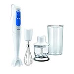 Braun MultiQuick 3 MQ3025 Hand Blender, Omelette Mixer, 2 Speeds, Splash Control, Dishwasher Safe parts, 350ml Chopper, Whisk and BPA-Free Plastic Beaker - White