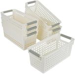 Kurtzy 6 Pack of White Plastic Storage Baskets with Handles - 29 x 13.5 x 12.3cm/11.42x 5.31 x 4.84 Inches - Home Organiser Bins for Kitchen, Shelves, Bedroom, Bathroom, Office, Pantries and More