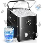 FOHERE Ice Maker Machine Countertop, 14KG in 24H, Ice Ready in 5 Mins, 2 Bullet Ice Sizes, Self-Cleaning Portable Ice Cube Maker with Handle, Ice Scoop & Basket, Home/Kitchen/Office/Bar