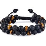 Triple Protection Bracelet for Men Women, Genuine Premium Tiger Eye Black Onyx and Lava Rock 8mm Handmade Bead Bracelet Healing Crystal Protection Bracelet Bring Luck and Prosperity and Happiness