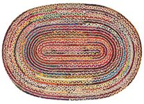 Chindi Jute Runner Rug Colorful Braided Natural Fibers bio Friendly Reversible Runner Rug for Home Living Room and Bedroom Decor 6x4 Feet Oval Multicolor