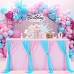 Pink Blue Tulle Table Skirt,Decorative Tablecloth Table Covers for Wedding Birthday Party Baby Shower Gender Reveal Party Candlelight Dinners Cake Dessert Buffet Banquet Table Decor 6FT/75 x 183cm