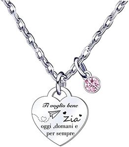 JRZDFXS Regalo Zia Collane Zia Regalo Natale per Zia Collana Donna regalo Compleanno Zia Regalo Natale per Zia Cuore Diamante Collana Argento Pendent (Zia)