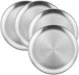 HaWare 4-Piece 18/8 Stainless Steel Plates, Metal 304 Dinner Dishes for Kids Toddlers Children, 10 Inches Feeding Serving Camping Plates, Reusable and Dishwasher Safe