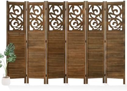 Svimi Folding Room Divider, 5.6Ft 6 Panels Wood Carved Privacy Screens, Free Assembled Freestanding Portable Reversible Functional Decorative Partition for Home Office Restaurant Bedroom (Brown)
