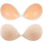 Adhesive Bra Push Up Strapless Invisible Sticky Bra Reusable Backless Silicone Bra for Women, Nude and Beige, A