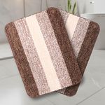 Saral Home Microfiber Striped Rectangle Shaped Anti-Skid Bath Mats | Soft & Super Absorbent Mats for Shower | Washable, Non-Slip & Quick-Drying Mats, 50X70 CM | Pack of 2 (Brown)