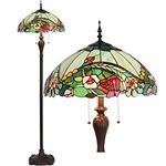 Bieye L30740 Rose Flower Tiffany Style Stained Glass Floor Lamp with 18-inch Wide Shade for Reading Working Bedroom, 3 Lights, 65 inch Tall