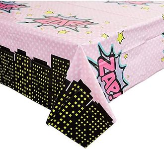 BLUE PANDA Girl Hero Comic Book Plastic Table Covers (54 x 108 in, 3 Pack)