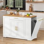 YITAHOME 53 inch Large Rolling Kitchen Island with Trash Can Storage Cabinet, Portable Mobile Islands Table Long Floating Movable w Wheels Cabinet for 13 Gallon Garbage Bin 2 Drawer, White Oak