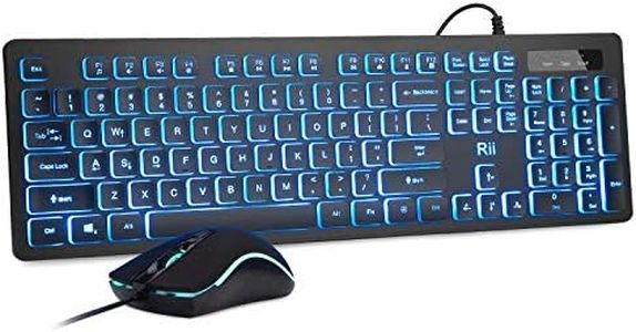 Rii Three Colors Backlit Keyboard and Mouse, Wired Keyboard and Mouse Combo, USB Keyboard and Mouse Set,Quiet Input Gaming Keyboard,Optical RGB Mouse for School,Office,Business and Gaming