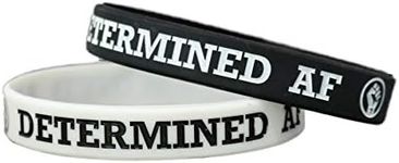 Peakline Sports Silicone Wristbands with Custom Motivational Sayings - Determined AF - Perfect for Marathons, Triathlons, or Any Athletic Event. (Black and White 2-Pack)