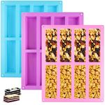 Surflyee 3PCS Silicone Granola Bars Mould 8 Cavity Rectangle, Chocolate Bar Mould, Energy Cereal Bars Mould, Silicone Cake Mould for Baking, Silicone Bar Mould for Protein Candy Fudge Bars