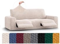 PAULATO BY GA.I.CO. Recliner Cover – Soft Form-Fit Slipcover – Stretch 1-Piece Reclining Furniture Protector – Machine Washable Velvet Fabric – Ivory (Reclining Sofa 63"-91" Wide)