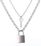 Tanyoyo Lock Key Pendant Necklace Statement Long Chain Punk Multilayer Choker Necklace for Women Men, Metal, not known