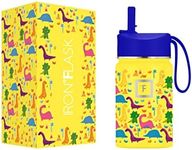 IRON °FLASK Kids Water Bottle - Straw Lid, 20 Name Stickers, Vacuum Insulated Stainless Steel, Double Walled Tumbler Travel Cup, Thermos Mug - Dino Mates, 10 Oz