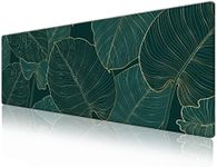 Desk Pad Protector,Mouse Pad with Non-Slip Rubber Base,Textured & Waterproof Mousepad with Stitched Edges,Large Desk mats for Computers,Laptop,Gaming,Office & Home,31.5 x 11.8 in,Green Leaves