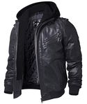 FLAVOR Men's Leather Jacket with Removable Hood Brown Suede Pigskin (X-Large, Black)