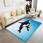 Loussiesd Shark Rugs for Living Room Bedroom Ocean Sea Animal Area Rug Sea Underwater World Indoor Floor Mat Marine Theme Blue Black Accent Rug 100 * 150cm