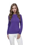 WOSICA Women's Knitted 100% Pure Cashmere Fine Knit Long Sleeve Pullover with Crew Neck (Purple, M)