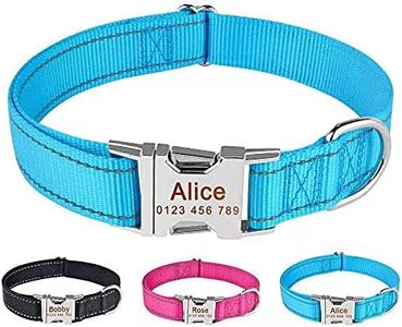 THAIN Custom Reflective Dog Collar Personalized Dog Collar with Name Plate engraved Pet Name, Phone Number, Silent,No Noise Dog ID Tag Adjustable Size (S(neck 10-13.8”), Blue)