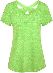 Kimmery Womens Workout Tops for Women Short Sleeve Shirts for Women Summer Tops for Women 2024 Yoga Tops Athletic Tops Lime Green M