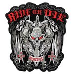 OYSTERBOY Large 11.8 x 13 inch Embroidered Iron On/Sew On Applique Decorative Patch - Motorcycle Riders Bikers Ride Or Die Three Skulls Red Eyes Devil Evil Look with Snakes Sword Wings BONDO