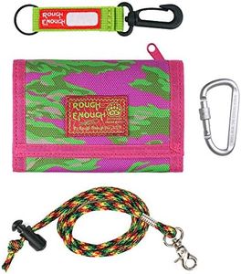 Rough Enough Kids Wallet for Boys Girls Teens with Adjustable Neck Lanyard Keychain Zipper Coin Purse Travel Outdoors Camping Hiking Pink Camo