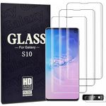 [3+1Pack] Galaxy S10 Screen Protector Tempered Glass + Camera Lens Protectors [3+1Pack] [3D Glass] [Case Friendly] [9H Scratch] [HD Clear] Support Ultrasonic Fingerprint Unlock, Easy Install for S10