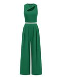 BTFBM Women 2 Piece Outfits Spring Summer Tracksuits Mock Neck Sleeveless Cutout Crop Top Wide Leg Long Pants Sweatsuits, Solid Green, Large