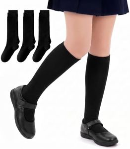 HONGTEYA 3 Pairs Girls Knee High Socks Kids Cotton School Uniform Seamless Toe Sock Dress Socks 4-14 Years