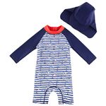 UMELOK Infant Boy UPF 50 Sun Protection All in One Swimsuit with Hat Blue, Lighthouse 3-6 Months