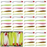 Funzhan 50Pcs Soft Lures Swimbaits Fishing Bass Plastic Paddle Tail Luya Bait Portable Box Proven Colors for Trout Salmon Redfish Freshwater Saltwater