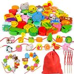 Toys for 2 Year Olds Girls Boys, Threading Toys for 2 Year Olds Toddlers Animals Fruits Vegetables String Lacing Beads Wooden Montessori Educational Toys Gifts for 2 3 4 Year Olds Kids