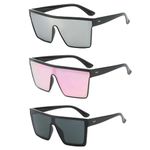 DKDDSSS 3 Pack Flat Top Oversized Sunglasses, Square Sunglasses for Women Men, Women Oversized Sunglasses, UV400 Protection Trendy Square Eyewear Outdoor