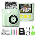 GREENKINDER Kids Camera, Instant Camera for Kids 1080P 2.4 Inch with 32GB Card, 3 Rolls Print Paper and Colour Pens Digital Camera, Birthday Christmas Kids Toys Gifts Kids Camera for Kids Age 3-12