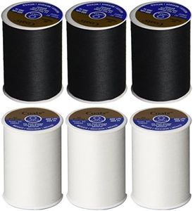 (3 White + 3 Black) - 6 Pack Bundle - (3 Black + 3 White) - Coats & Clark Dual Duty All-Purpose Thread - Three 400 Yard Spools Each of Black & White