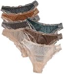 GORGLITTER Women's 7 Pack Sheer Panties Mesh Underwear Frill Trim Low Rise Briefs Multicolor Brown Medium