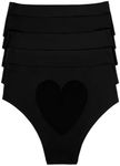 WANAFREE Seamless Underwear for Women No Show Cheeky Panties Heart Cut-out Bikini Underwear Pack(Black(5-pack), Medium)