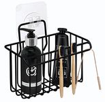 Plantex Self-Adhesive Multipurpose Bathroom Shelf with Toothbrush Holder/Storage Organizer/Bathroom Accessories-Wall Mount - (Black, Alloy Steel, Hanging Shelves)