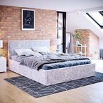 Vida Designs Veronica Double Ottoman Bed, 4ft6 Bed Frame Storage Lift Upholstered Fabric Headboard Bedroom Furniture, Silver Velvet