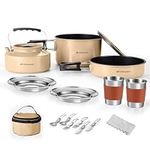 Odoland Camping Cookware Set Non-Stick Pot and Pan Set with Kettle, Stainless Steel Utensils Mess Kit, Cups Plates Knives Spoons Forks for Outdoor Cooking