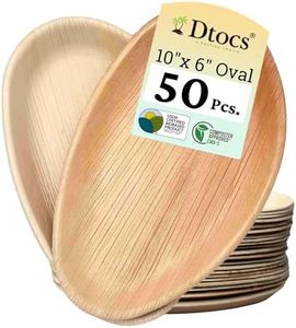 Dtocs Palm Leaf Plates (Pack 50) Large 10" x 6" Oval Plates | Disposable Bamboo Plate Like Compostable Plates For Wedding, Party Dinner | BBQ Platter Tray Alternate to Paper Plates, Plastic Plates