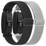 2 Pack Adjustable Elastic Bands for Fitbit Inspire 2 Bands/Inspire HR/Inspire/Ace 3/Ace 2, Soft Stretchy Nylon Loop Strap Replacement Wristband for Women Men (Black/Gray)